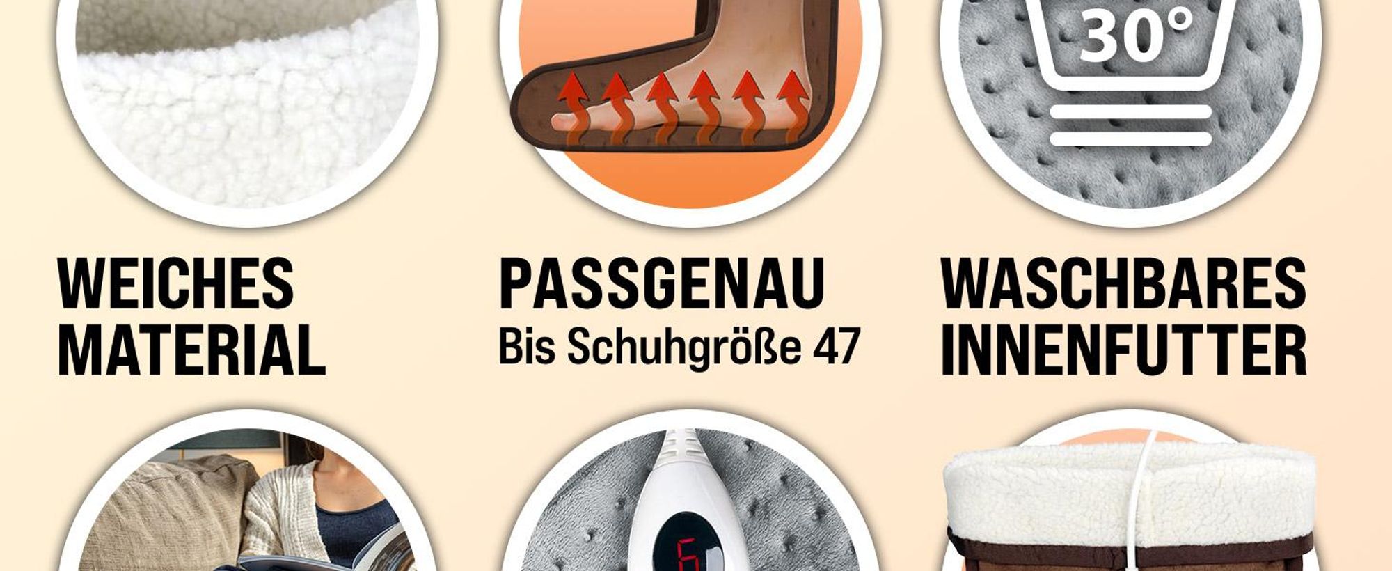 MONZANA® elektrischer Fußwärmer 6 Heizstufen 90min Timer Größe 47 Fußheizung Wärmeschuh Überhitzungsschutz waschbar braun