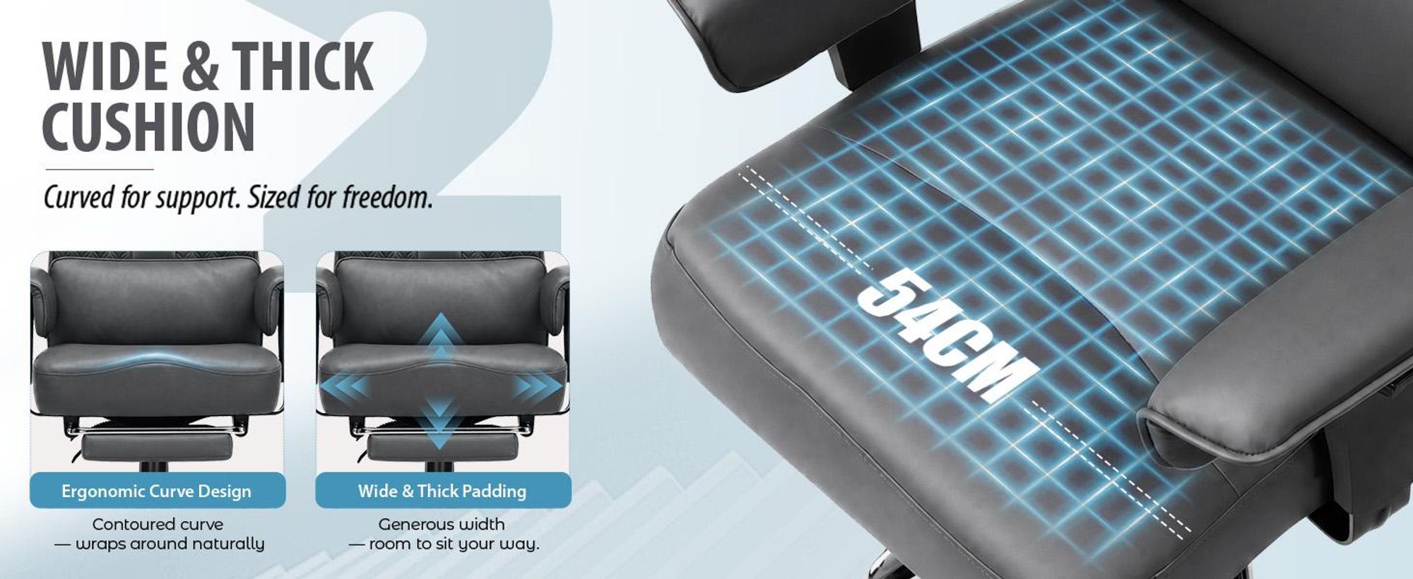 Sedia da gaming GTPLAYER, sedia ergonomica da ufficio con poggiatesta regolabile, supporto lombare ampio, seduta larga 54 cm, inclinazione da 90° a 150°, capacità di carico fino a 180 kg