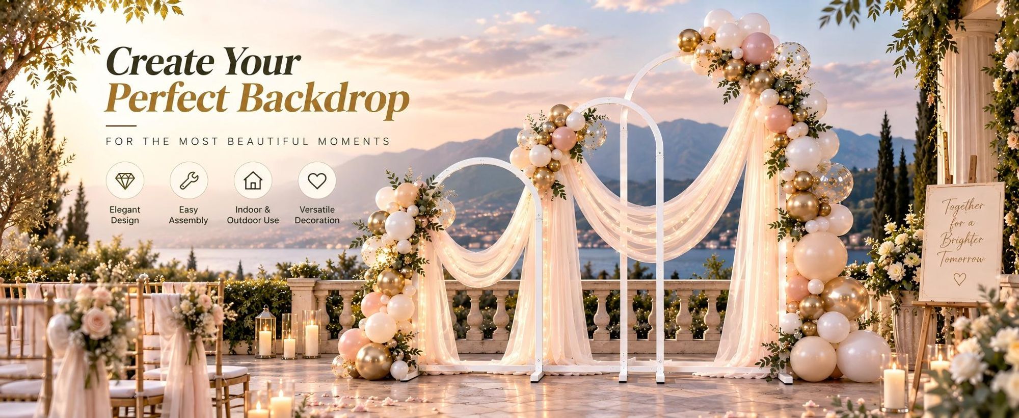 WISFOR Hochzeitsbogen 3er Set Metall, 150/180/200 cm, Hintergrundständer für Hochzeit & Party