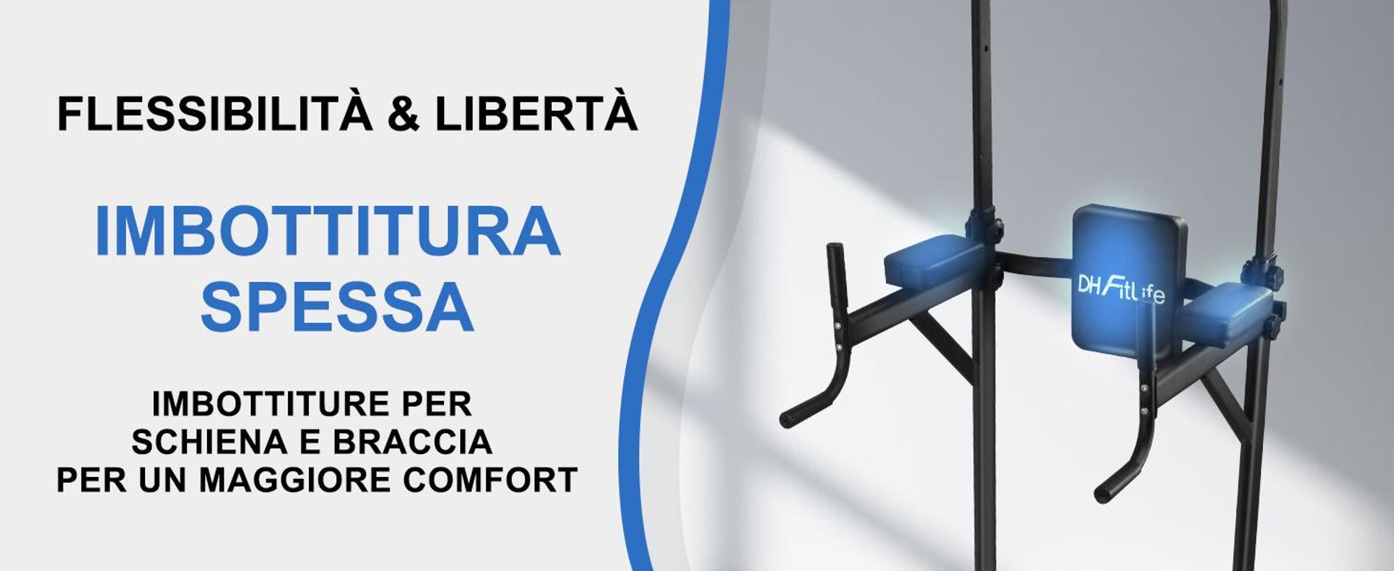 DH FitLife Power Tower Dip Station - Attrezzatura per allenamento a casa, con barra per trazioni e supporto regolabile