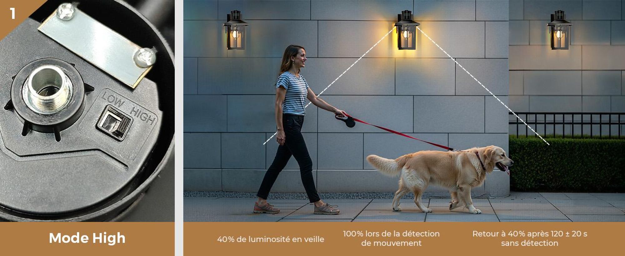 S'AFIELINA lampe d'extérieur avec détecteur de mouvement, IP44, E27 lampe murale pour terrasse, mur de maison, lampe d'extérieur noir, 1 pièce