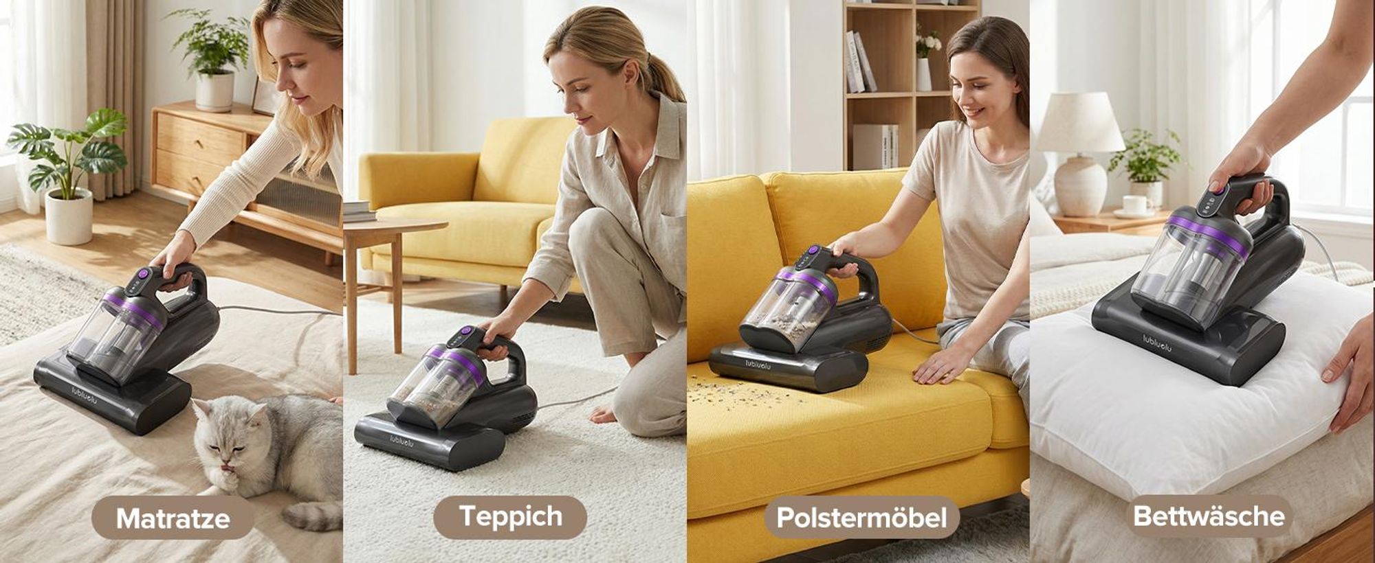 Lubluelu Milbensauger 3in1 für Matratzen, 18KPa Starke Saugleistung, Matratzenreiniger gegen Milben, Staub und Allergene, Handstaubsauger für Bett
