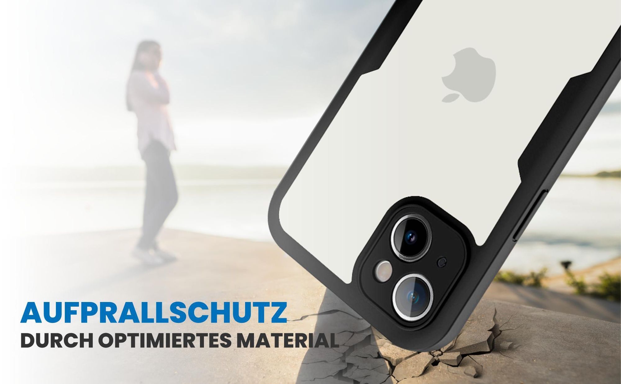 Schwarzes Front Back Cover für Apple iPhone 15 mit Aufprallschutz