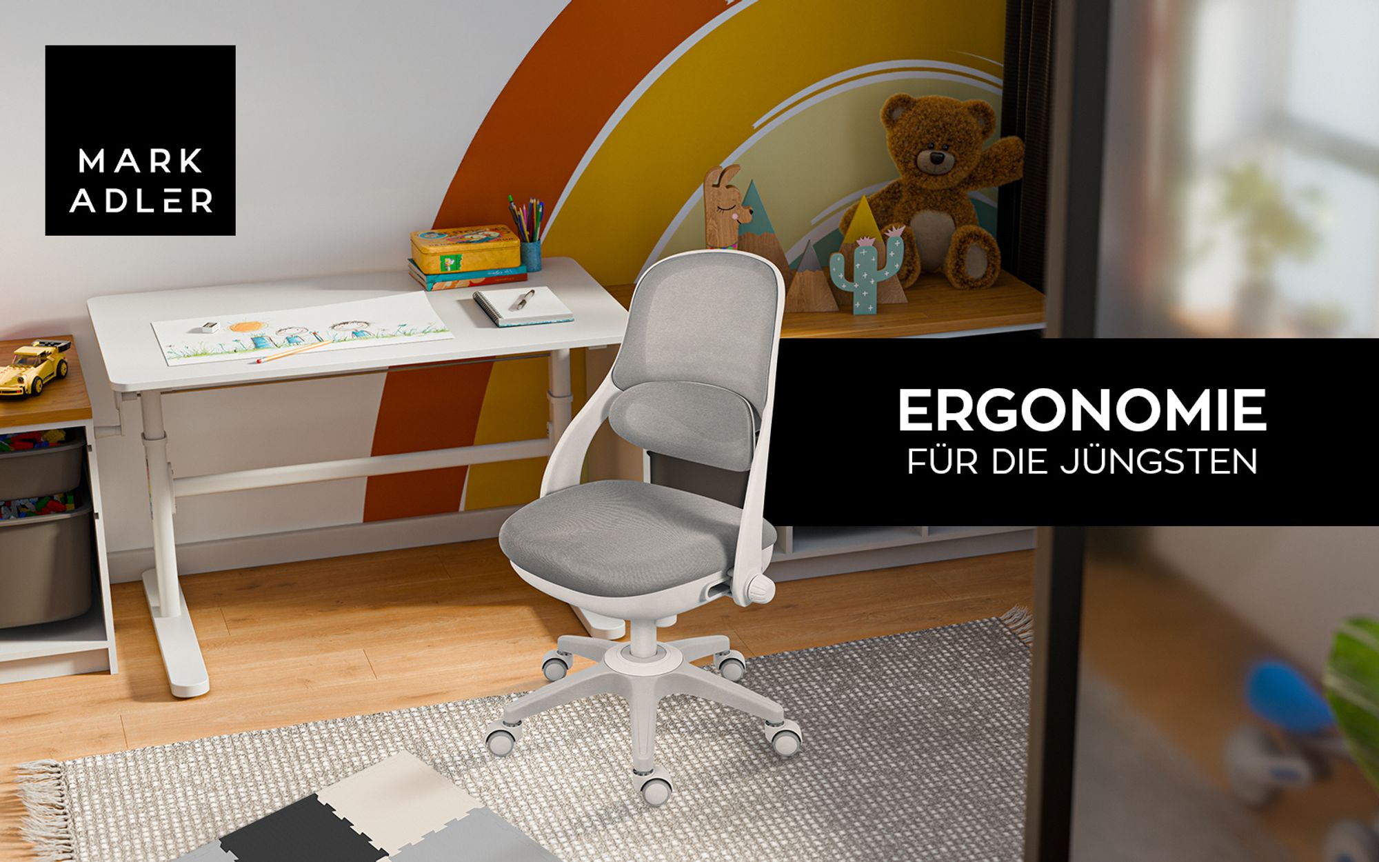 Mark Adler Junior 4.7 Grey Kinder Schreibtischstuhl Ergonomischer Kinderdrehstuhl Fußablage Grau