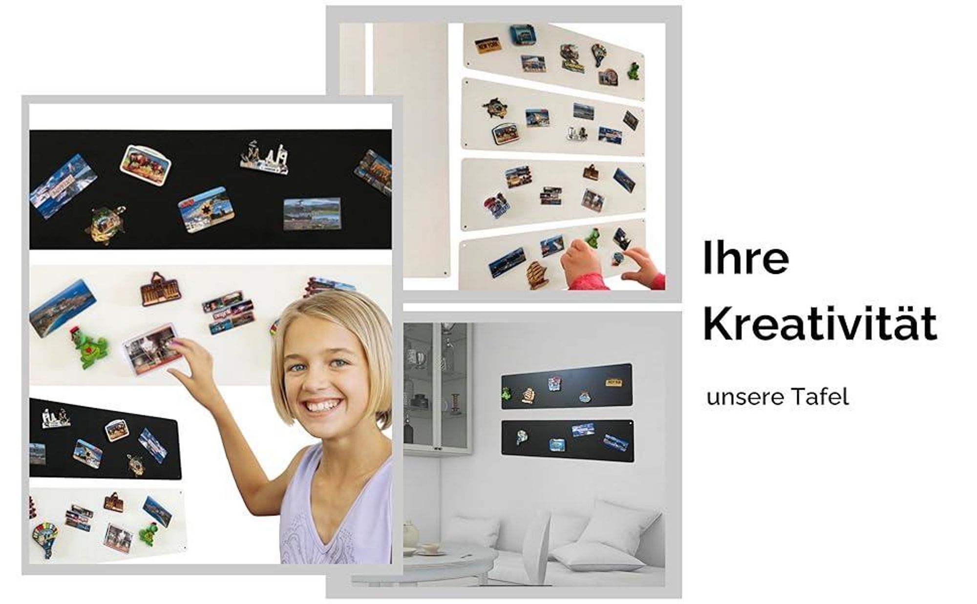 STALFORM 4 x Magnettafel Schwarz 80x22 cm aus Edelstahl Magnetwand Pinnwand Magnetisch Groß Magnetboard Küche, Büro, Kinderzimmer