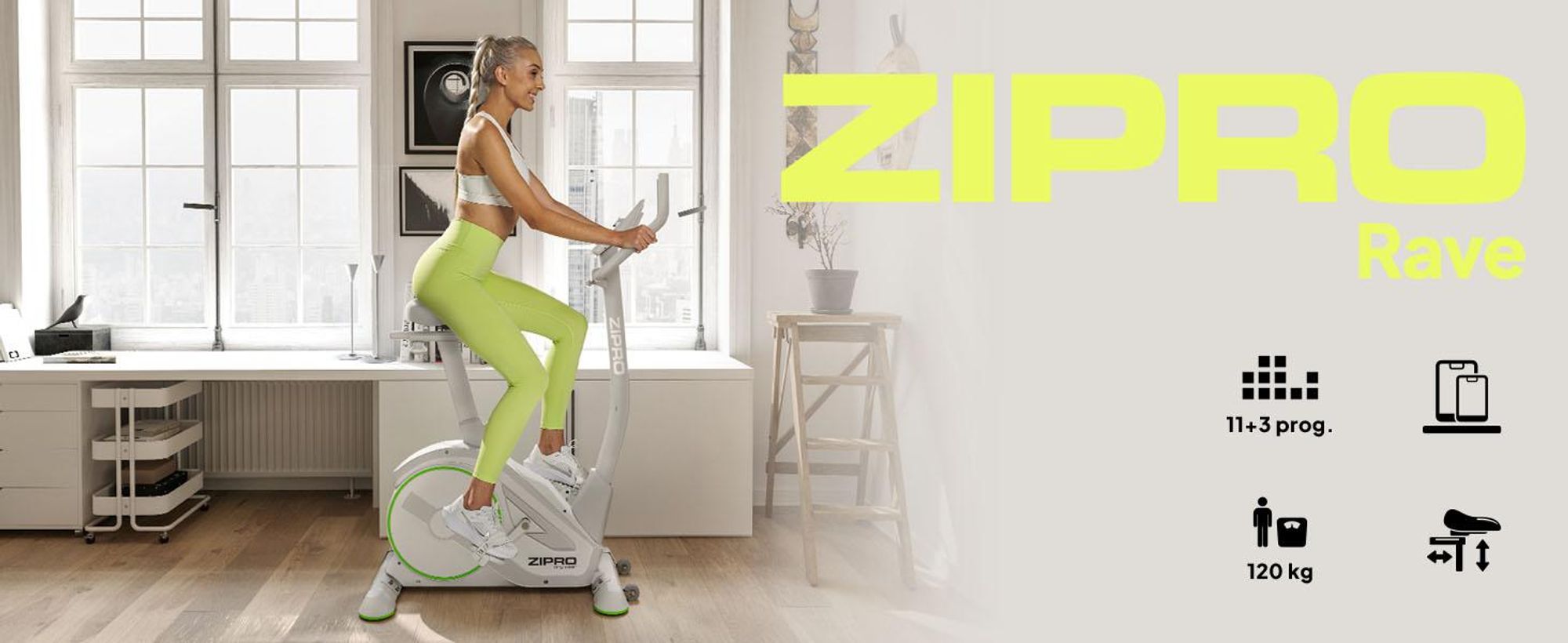 Zipro Ergometer Bicicletta Rave White – Cyclette elettromagnetica in bianco Controllo tramite app Zwift Angolo del manubrio e sella regolabili Programma Watt