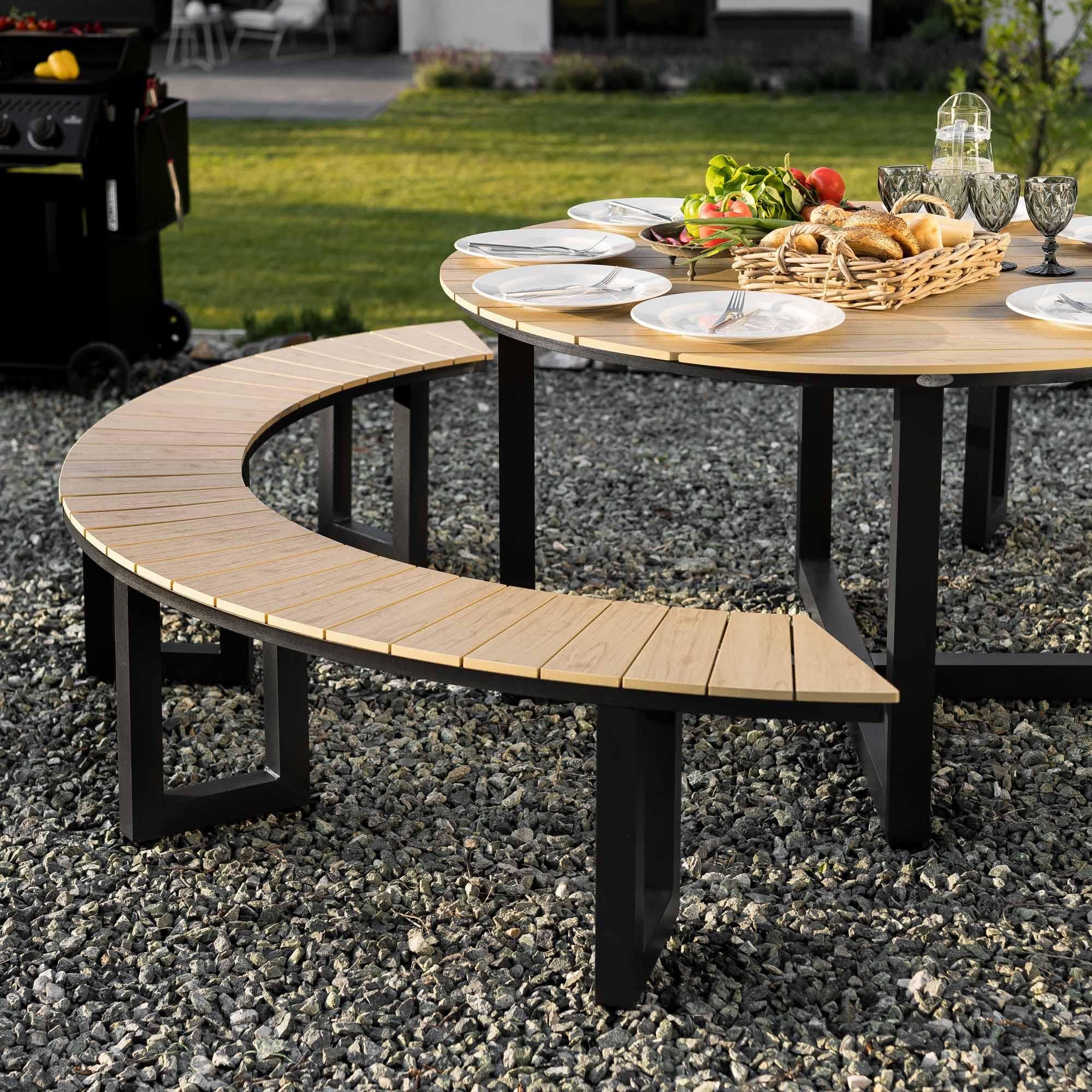 di volio Gartenmöbel Set PORTOFINI - Beige, Sitzgruppe outdoor mit rundem Tisch und Sitzbänken, Esstisch mit stühlen aus wetterfestem PS-Board