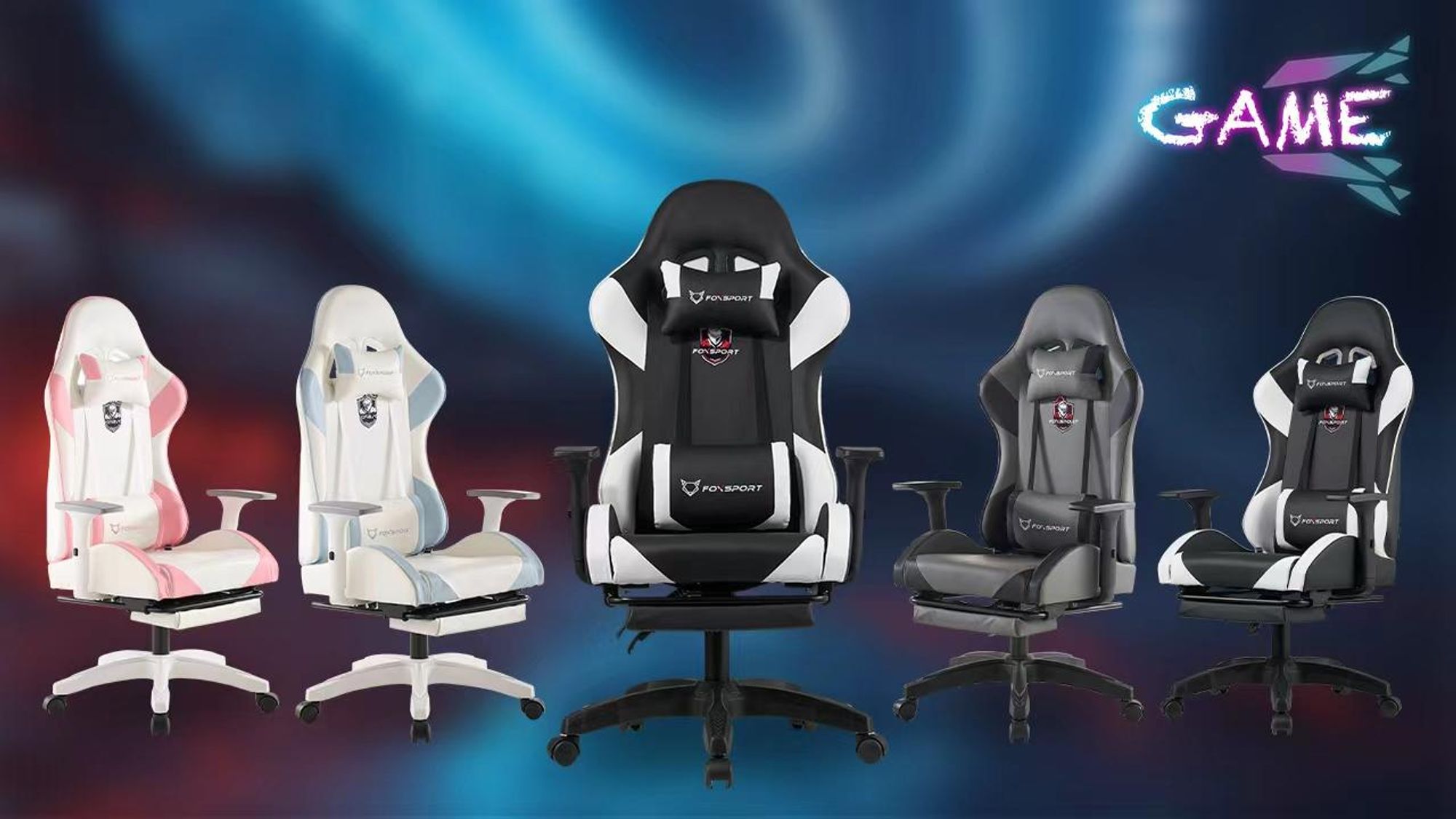 FOXSPORT Gaming Stuhl Bürostuhl Ergonomisch mit einklappbarer Fußstütze+Lendenkissen+ Kopfstütze+flexiblen Armlehnen Computerstuhl bis 150kg Schwarz
