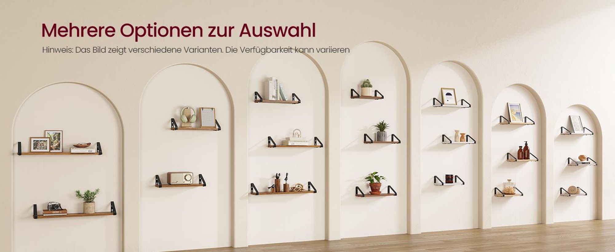 VASAGLE 3er Set Schweberegal, 2 Montagemöglichkeiten, braun-schwarz