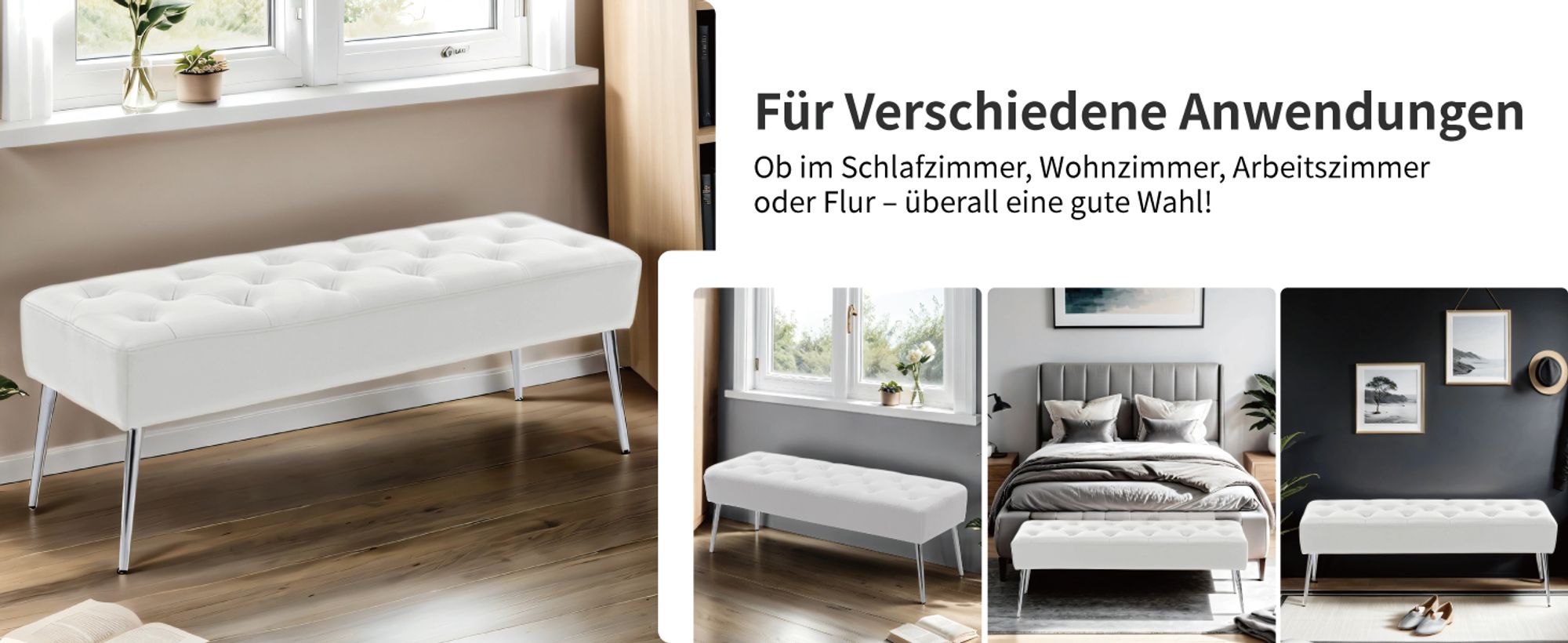 Duhome Sitzbank aus Kunstleder Polsterbank Schminkhocker Schminkbank Farbauswahl, Farbe:Weiß, Material:Kunstleder