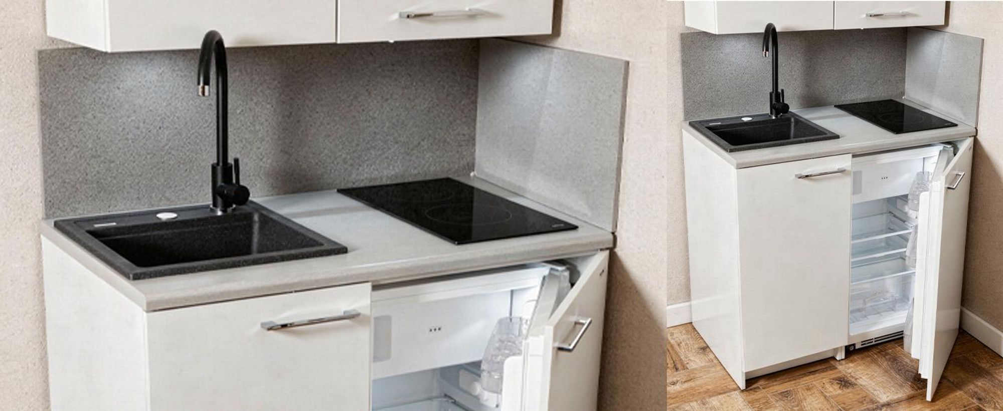 Miniküche, freistehende Küche, Induktionskochfeld, Granitspüle, Kühlschrank, Kochnische MPM SMK-02