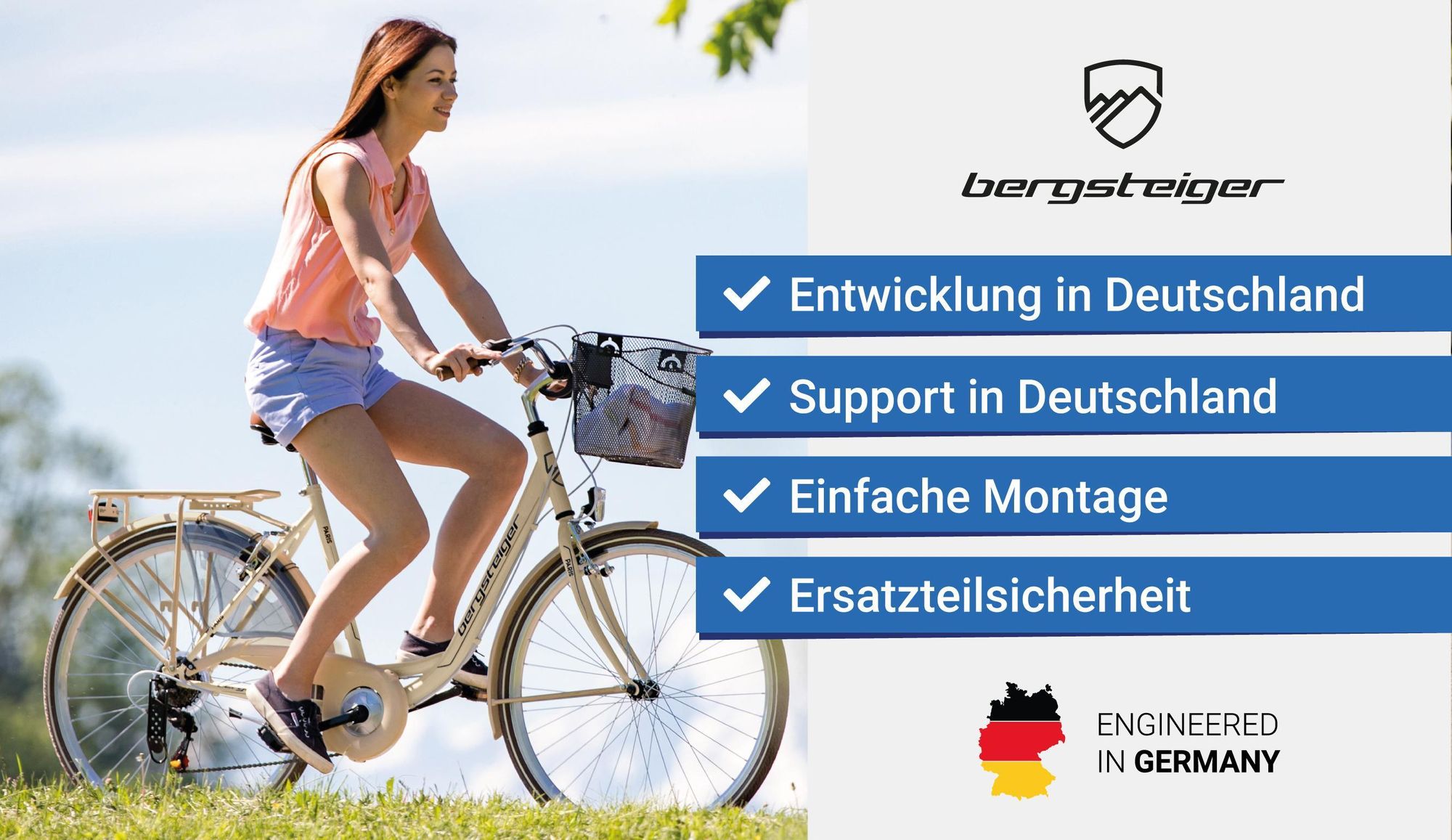 Bergsteiger Paris 28 Zoll Damenfahrrad, ab 160 cm, Korb, Fahrrad-Licht, Shimano 6 Gang-Schaltung, Damen-Citybike, Damenrad im Retro-Design