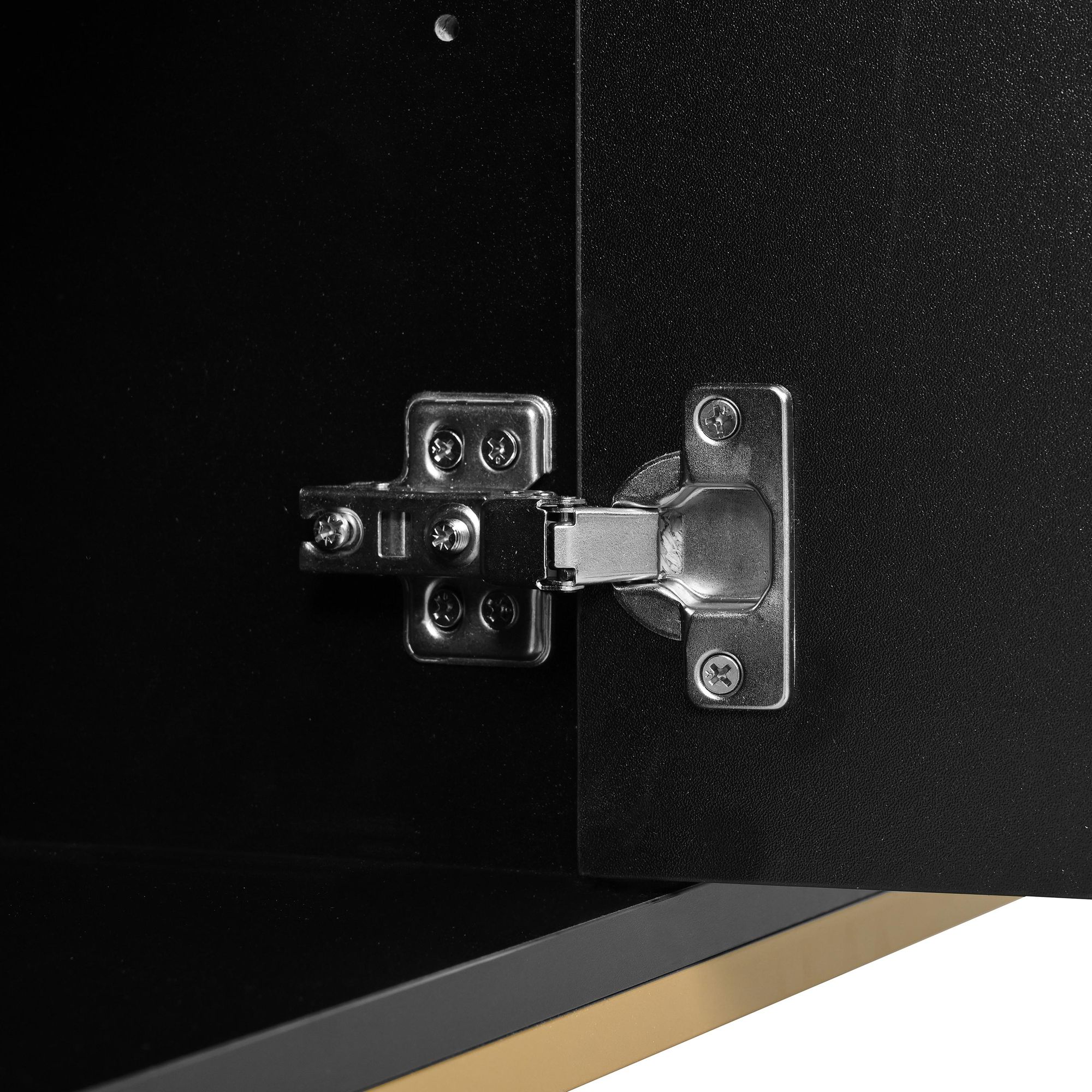Merax Sideboard Kommode mit 4 Türen, TV-Schrank, Kleiderschrank, Metallbeine, Metalllinien, 80×150× 40cm, Schwarz+Golden