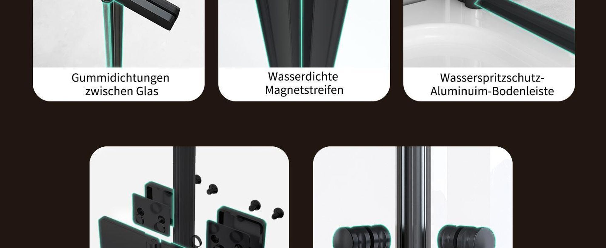 Falttür Duschkabine 90x90x185cm Eckeinstieg Duschabtrennung Doppelt Falttüren Eckdusche Faltbar Duschwand Schwarz Faltdusche aus ESG-GLAS