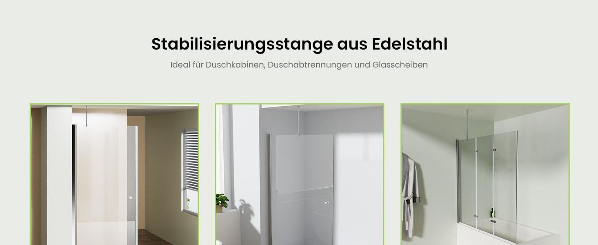 S'AFIELINA Dusch-Stabilisierungsstange aus Edelstahl, rund, verstellbar (Länge), für Glas 6–10 mm, auch für Decke, ideal für Duschabtrennungen,2 Stück