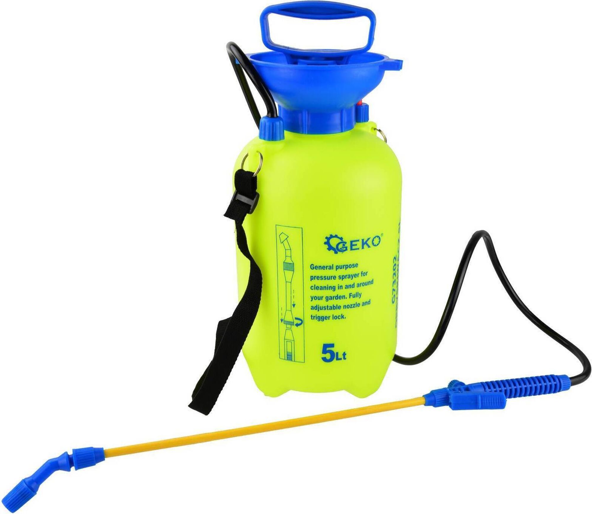 GEKO | Drucksprüher, 5L, mit Lanze, manuell, Rückenspritze, Gartenspritze mit Schultergurt, verstellbare Düse