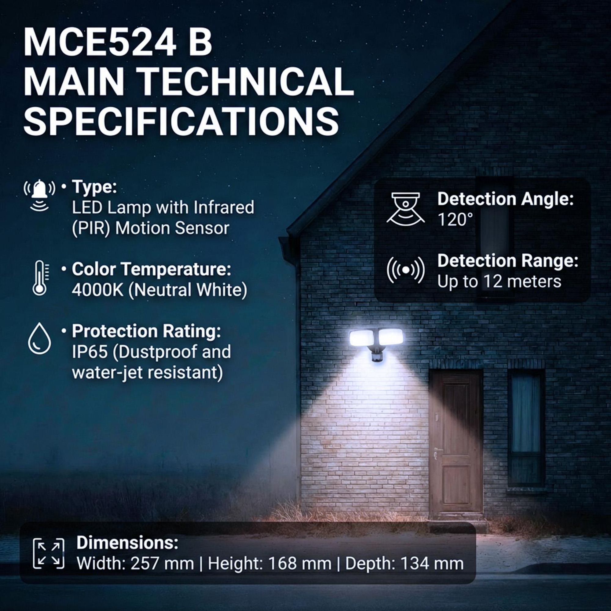 LED-Wandleuchte Maclean mit PIR-Sensor 20 W 1500 lm IP65 neutralweiß 4000 K schwarz MCE524 B