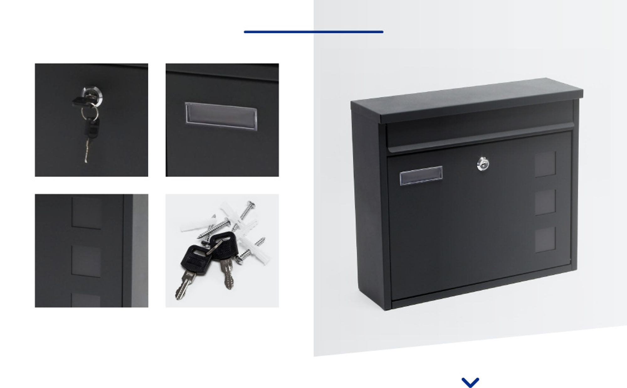 Wiltec Briefkasten V12 Anthrazit 360 x 115 x 320 mm, Wandbriefkasten mit Schloss, Sichtfenstern und Namensschild, Postkasten aus Stahl galvanisiert