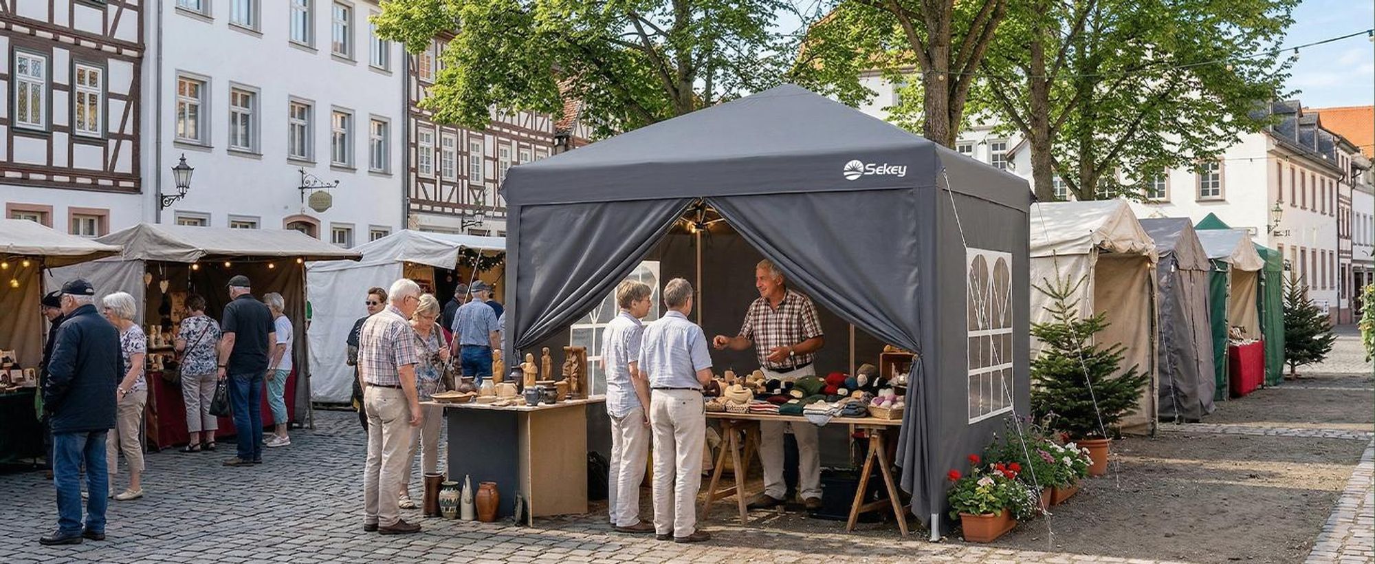Sekey Faltpavillon 2x2 m wasserdicht UV50+ Gartenpavillon Partyzelt mit 4 Seitenteilen höhenverstellbar, Grau