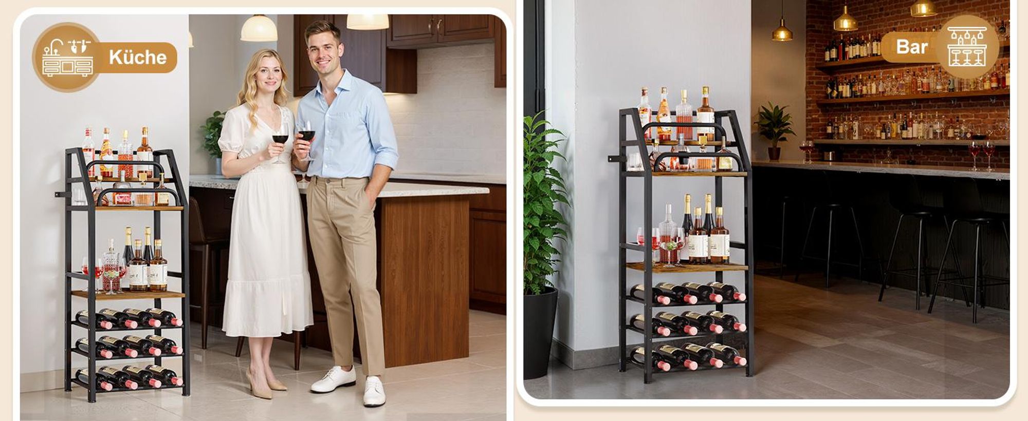 Yorbay Weinregal aus Holz &Metal,Weinregal Stehend mit Flaschenablage, 6-stufiges Barregal für Whisky und Spirituosen, zur Präsentation