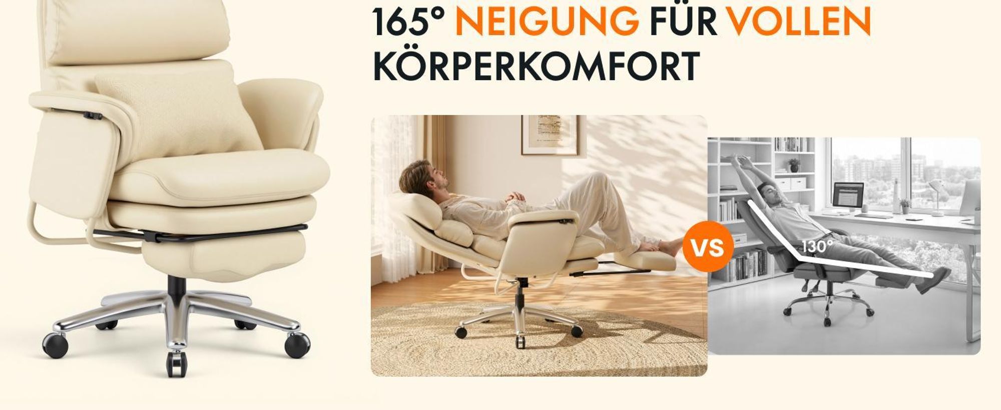 FLEXISPOT HC4 Pro 3-in-1 Chefsessel Bürostuhl mit 165° Liegefunktion, 3D-Kopfstütze, kratzfestem & wasserabweisendem Kunstleder und Fußstütze, Schwarz