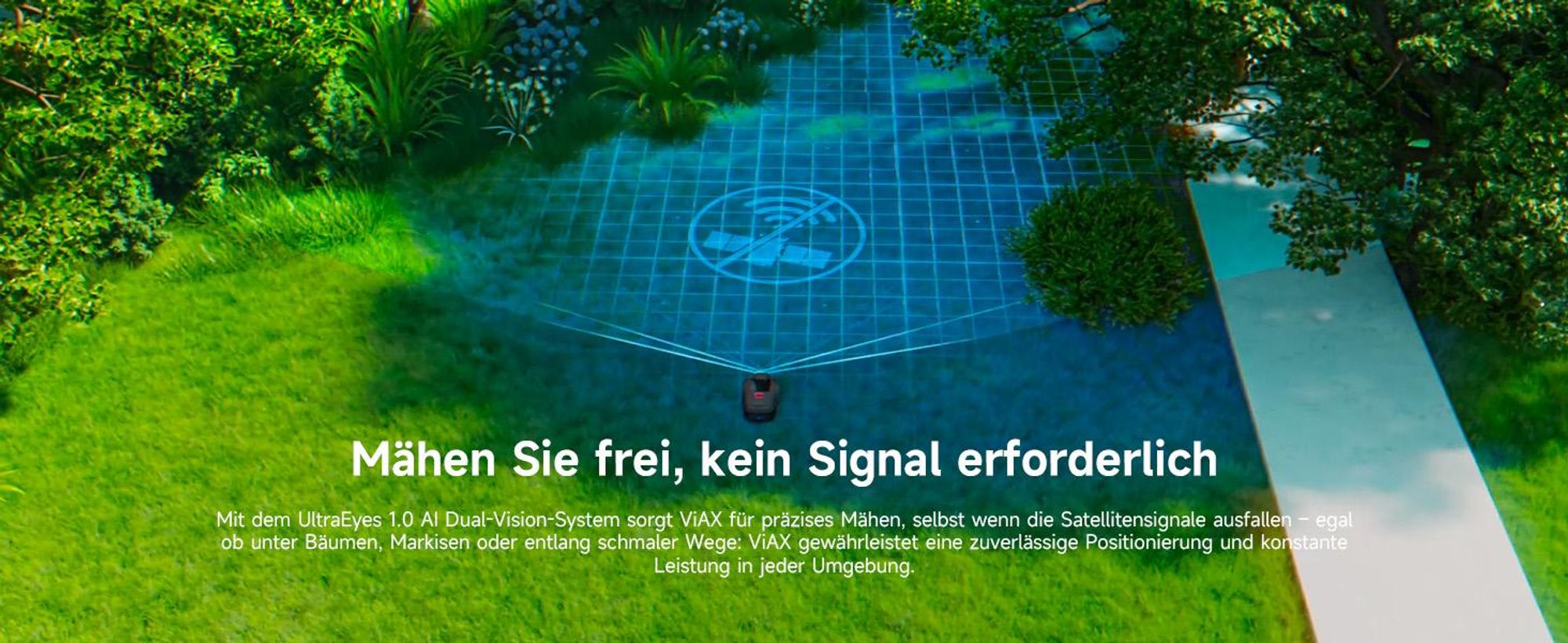 MOVA ViAX 250 Mähroboter – 250 m², UltraEyes™ KI-Dual-Vision, U-Bahnplanung, Dual-Map, Hindernisvermeidung, App-Steuerung, 50min Akkulaufzeit