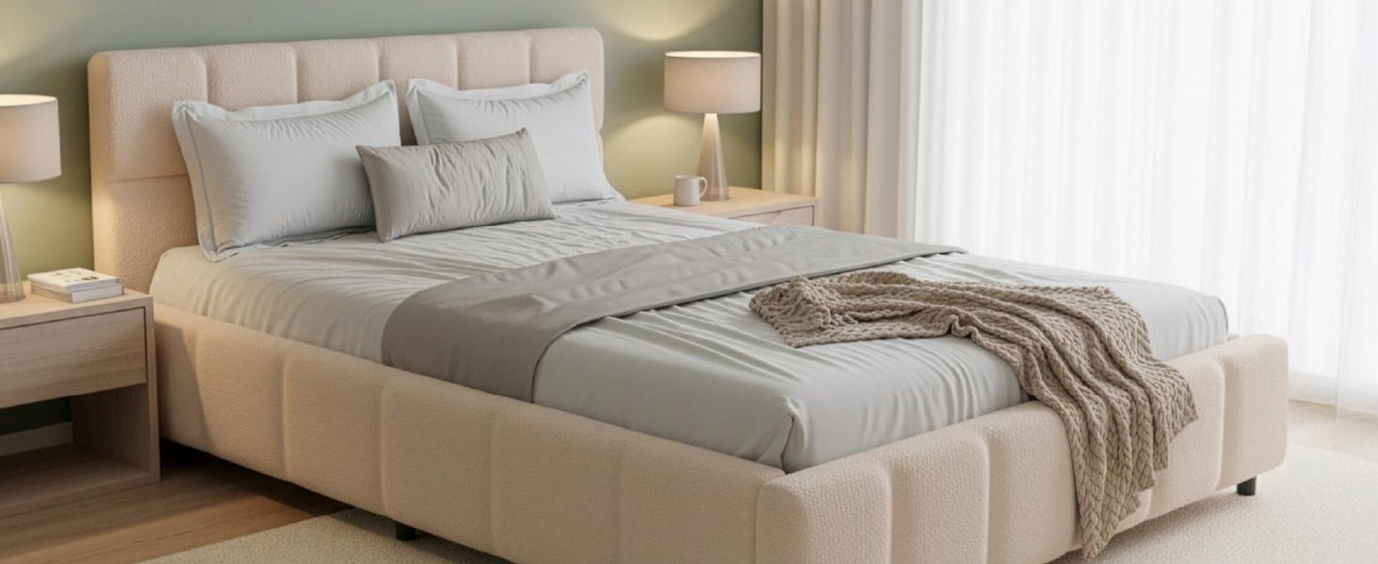 Juskys Polsterbett Florenz 140 x 200 cm mit Matratze, Bouclé, Bubble Design & modern – Beige