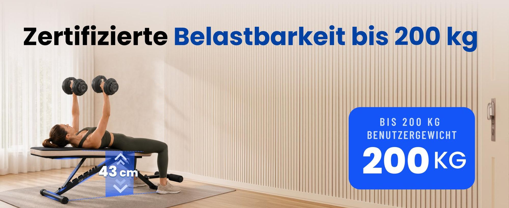 URBOGYM CQ-843 klappbare Hantelbank, Rückenlehne 8-fach, Sitz 4-fach verstellbar, bis 200 kg belastbar