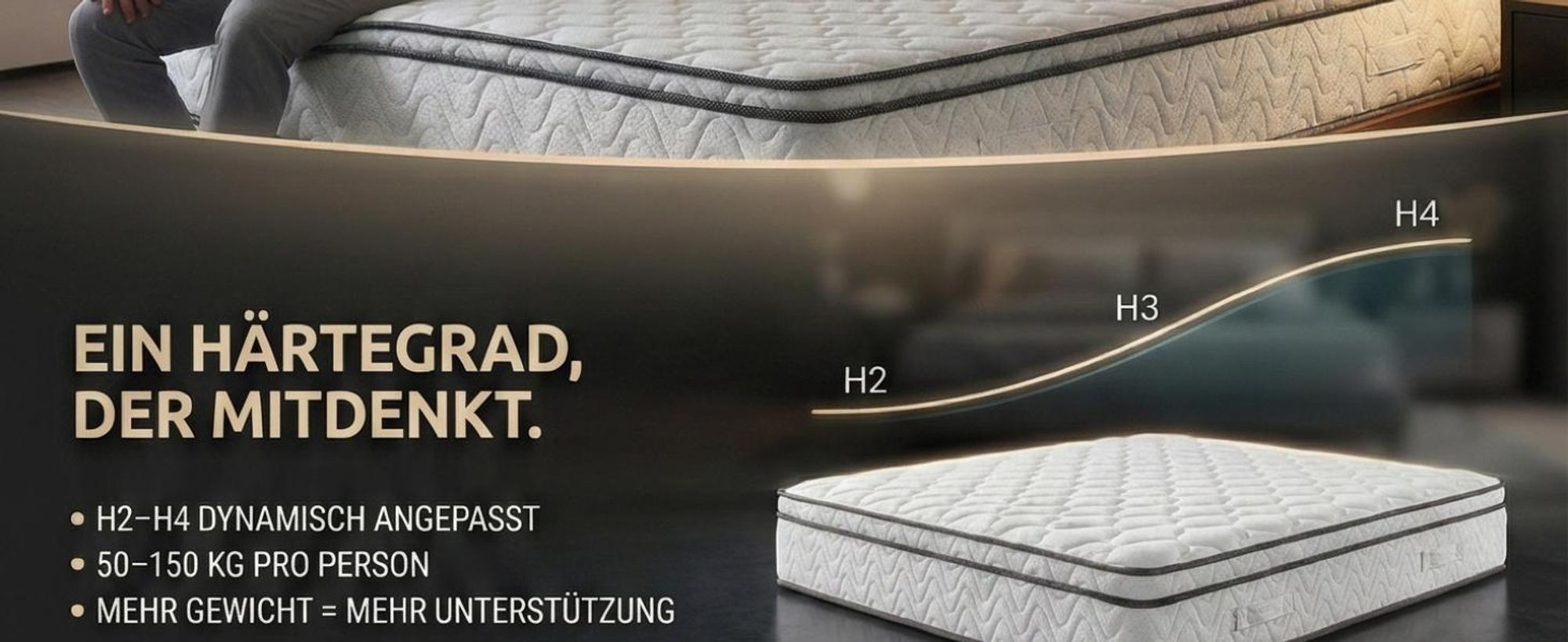 VIKTORIA Taschen Federkernmatratze 90x200 cm - Integrierter Topper; 25cm Höhe; H4, H3, H2 Misch-Härtegrad; 7 Zonen Matratze - Taschenfederkernmatratze mit hoher Punktelastizität
