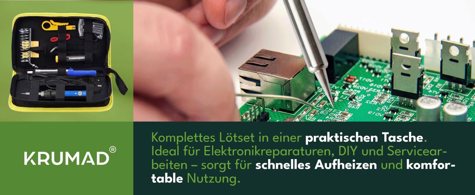 KRUMAD Lötkolben Set Elektrisch, Präzisions Feinlötkolben bis 200C, Lötkolben für Elektronik, Kabel und DIY Reparaturen, Metallspitze