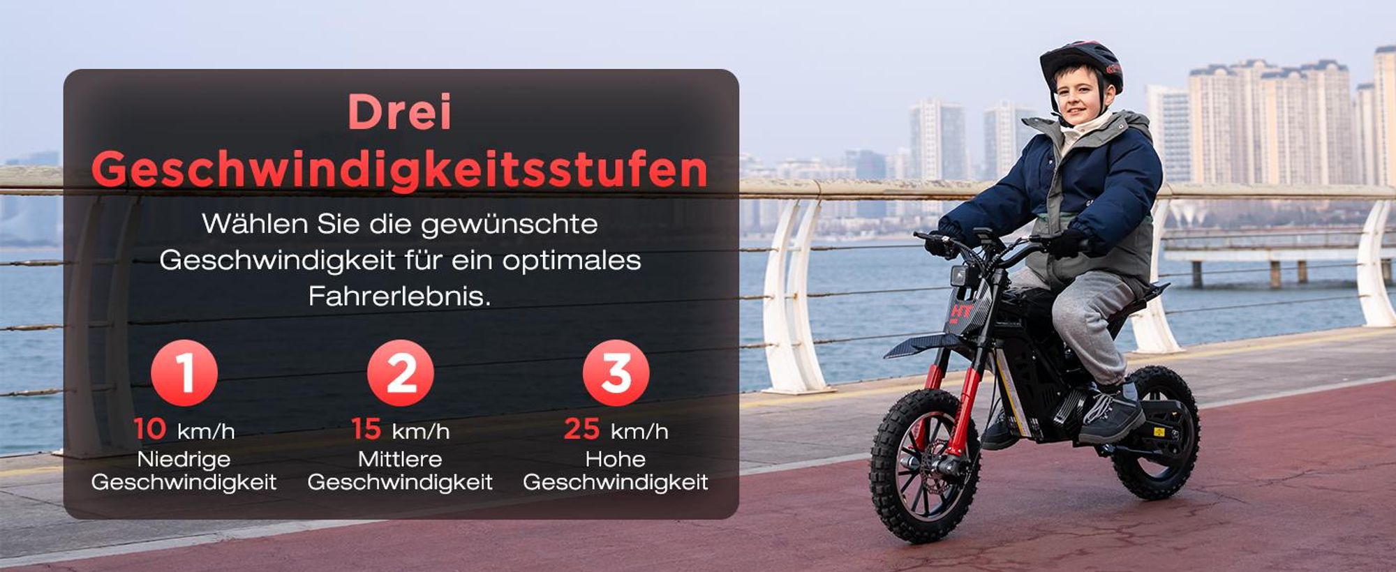 HITWAY HT100 Elektro-Kindermotorrad, 25 km/h, 30–45 km Reichweite, 36V 10,4Ah, 400W, mit LCD‑Display