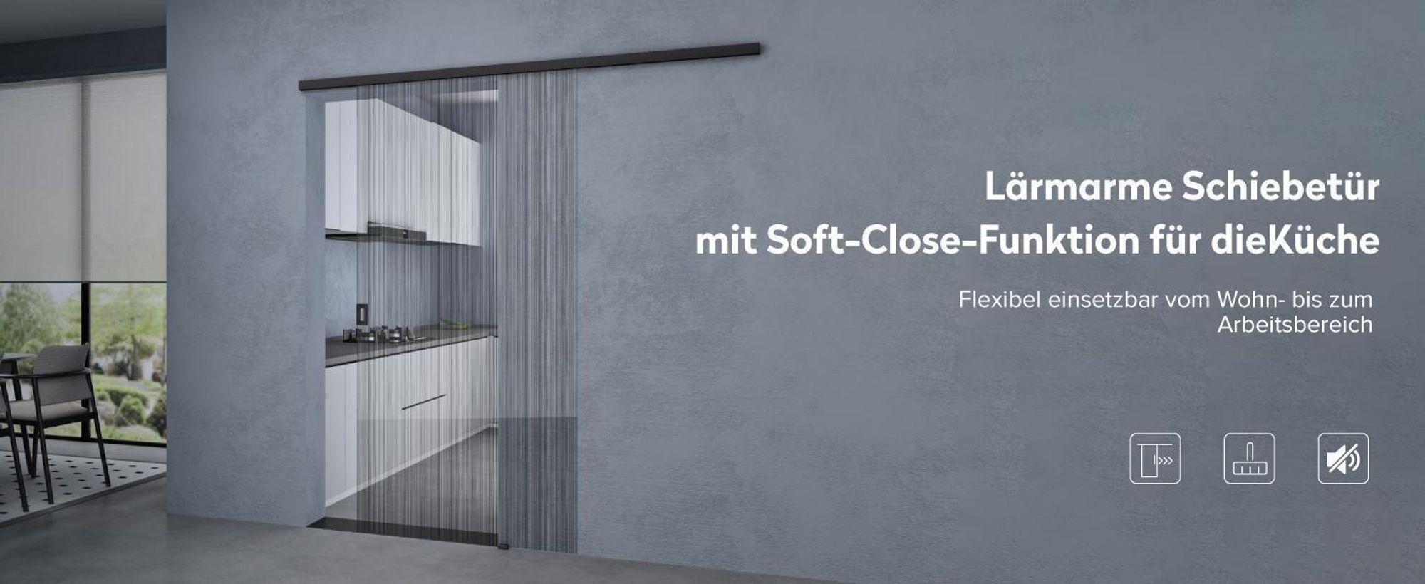 doporro Glasschiebetür Komplettset Softclose 90 x 205 cm Schiebetür mit Sicherheitsfolie 8mm ESG-Sicherheitsglas Zimmertür Glas Schwarz gebürstet Muranino-001