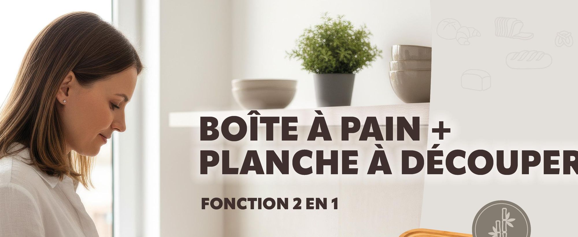 Boîte à pain avec planche à découper en bambou