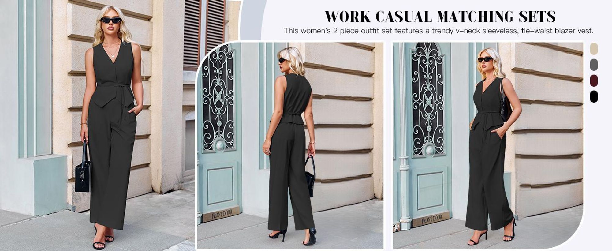 Business-Zweiteiler für Damen: Weste mit V-Ausschnitt + Businesshose mit weitem Bein