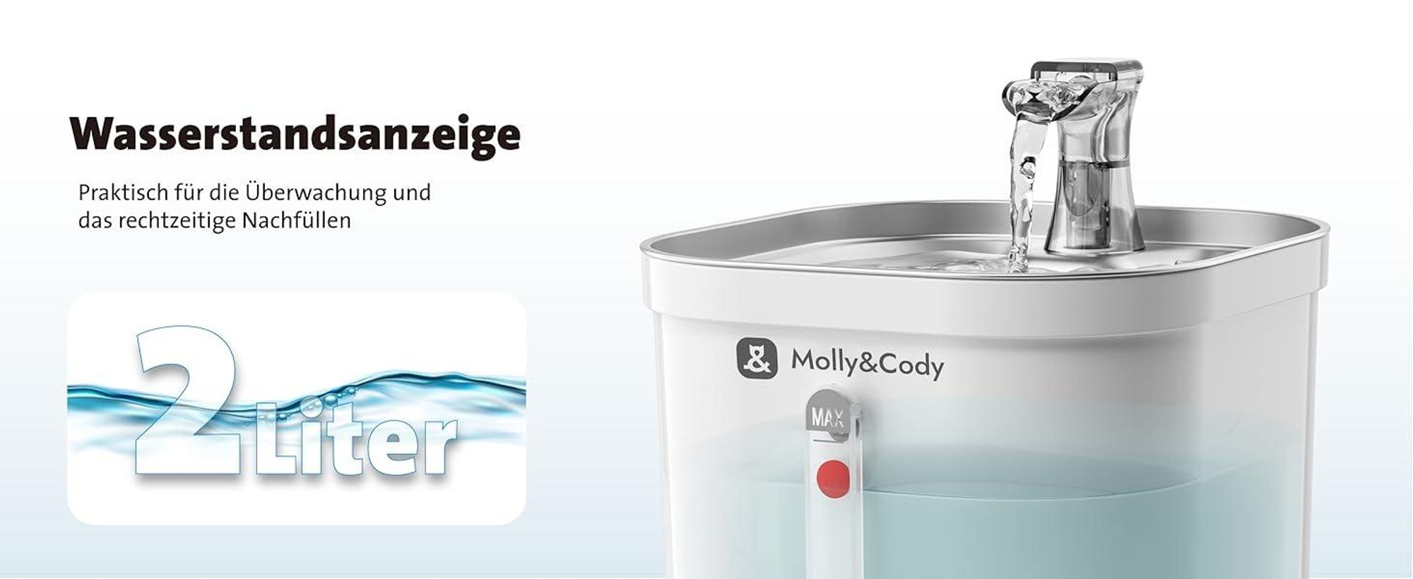 Molly&Cody Spring Trinkbrunnen 2L Haustier Wasserspender Automatischer Trinkbrunnen Trinknapf für Katzen & Hunde