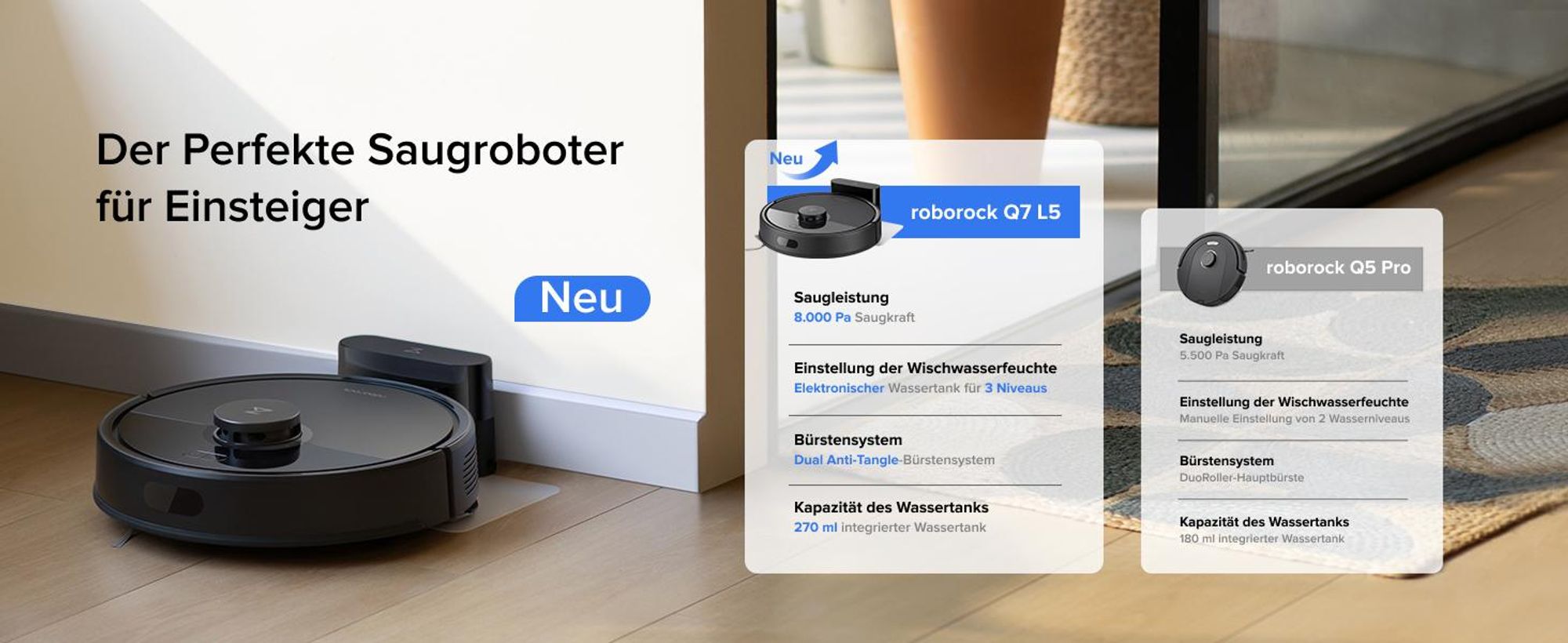 Roborock Q7 L5 Saugroboter, Dual Anti-Tangle System, 8000 Pa Staubsauger Roboter, Präzise Navigation, Smart No-Go Zone, Einstiegsleistung, für Perfekt