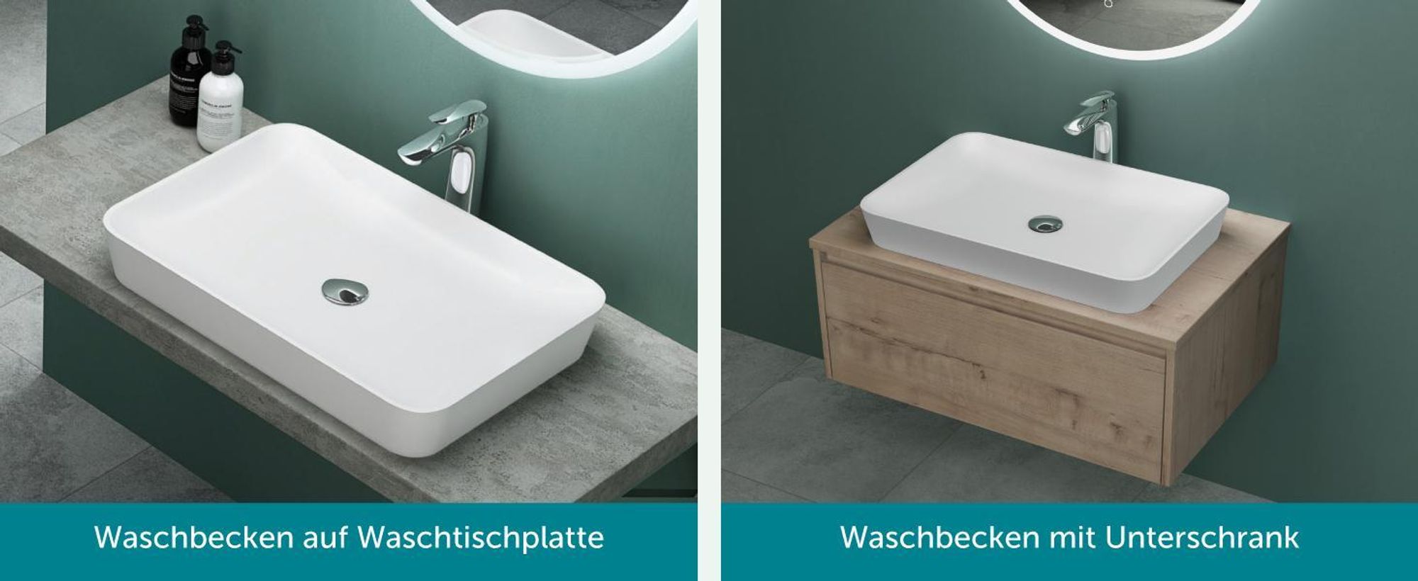 Mai & Mai Aufsatzwaschbecken 60x40x9cm aus Mineralguss Waschbecken matt Weiß inkl. Standard DIN-Anschlüsse Col815