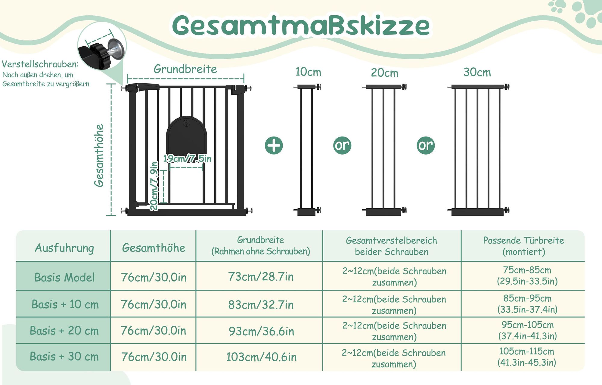 ROSEJANE Treppenschutzgitter ohne Bohren mit Katzenklappe, 75–85 cm, Weiß