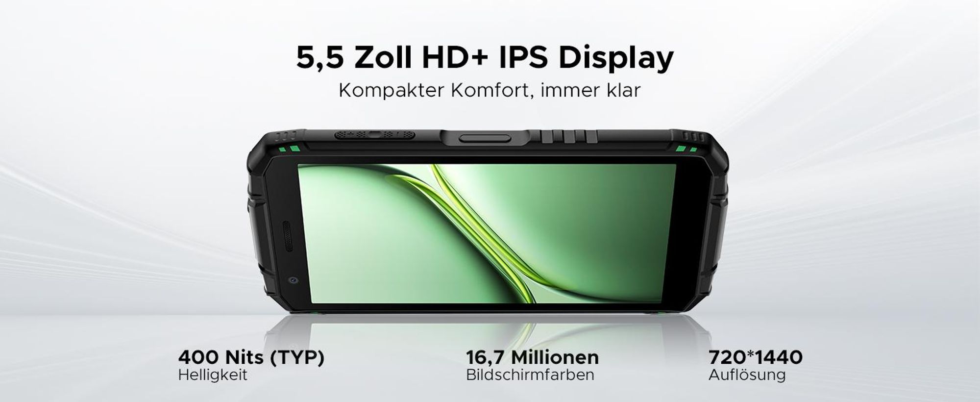 DOOGEE Fire 3 Outdoor Smartphone Handy, 4G, Android 16, IP68/IP69K, 5,5" HD+, 8350mAh, 12+64GB, 13MP, NFC, Gesichtserkennung, ohne Vertrag