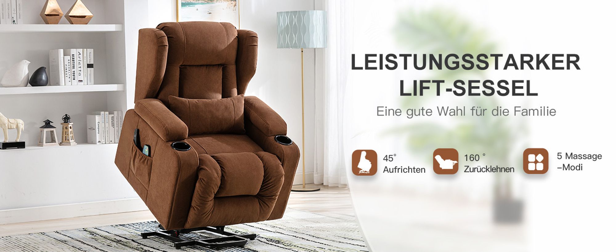 COMHOMA Relaxsessel Aufstehhilfe Massagesessel Fernsehsessel Liege mit Massage Ergonomischer Sessel Stoffoberfläche braun