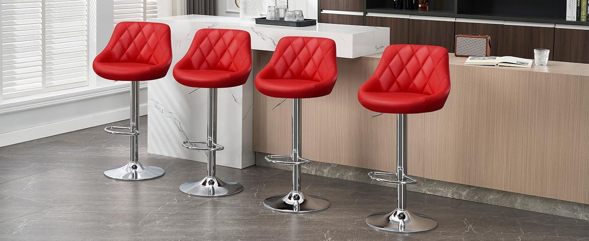 WOLTU 1er Set Barhocker Barstuhl leichte reinige Kunstleder, Gute gepolsterte Sitzfläche, Höhenverstellbar 360° Drehbar, Farbwahl, Rot