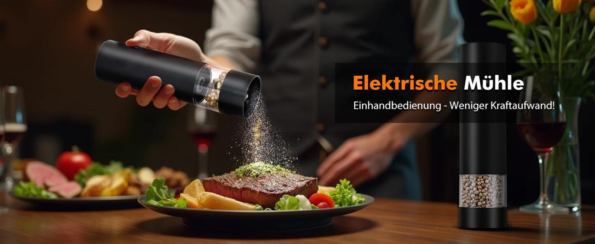 2er Set Elektrische Salz und Pfeffermühlen, Salzmühle, Gewürzmühle, Einstellbarer Grobheit, USB Wiederaufladbare, mit Doppelter Ladestation
