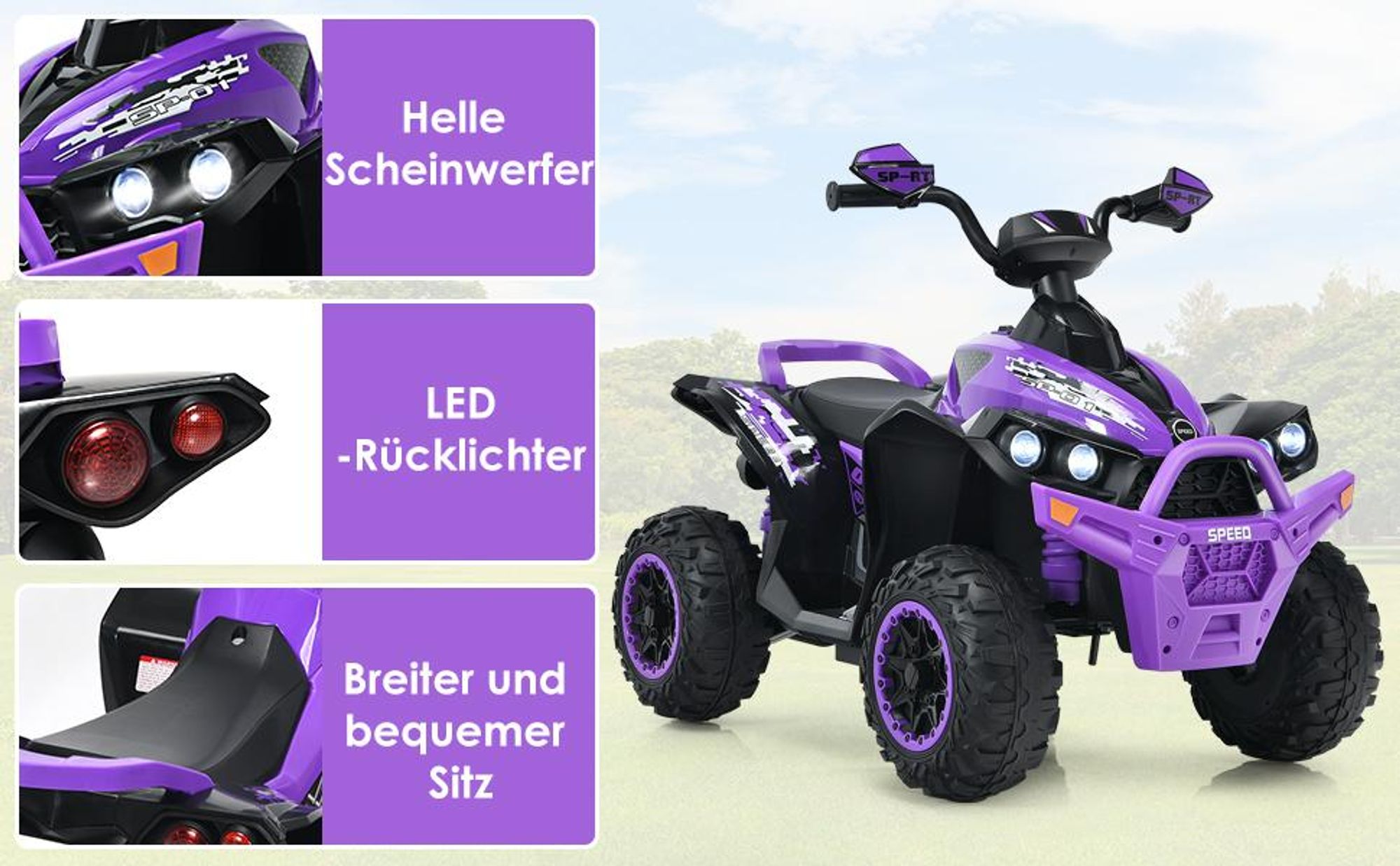 COSTWAY 12V Elektro Kinderquad, Elektroquad mit Musik, Hupe & LED Scheinwerfer, Kinder Quad 2,2-4,3 km/h, Kinderauto für Kleinkinder 3+ Schwarz