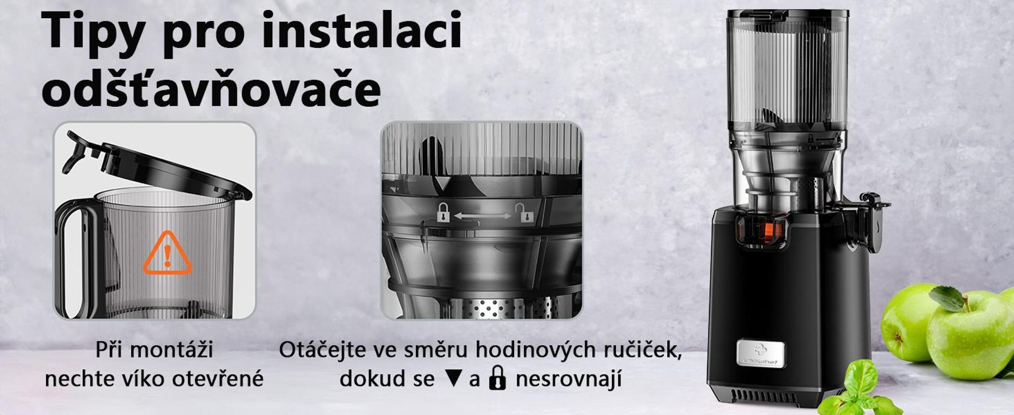 Pomalý odšťavňovač LINKChef SJ-052-EU-BL, objem 1,8 l, vhodný pro zeleninu a ovoce, trojitý filtrační systém, snadno se čistí - černý