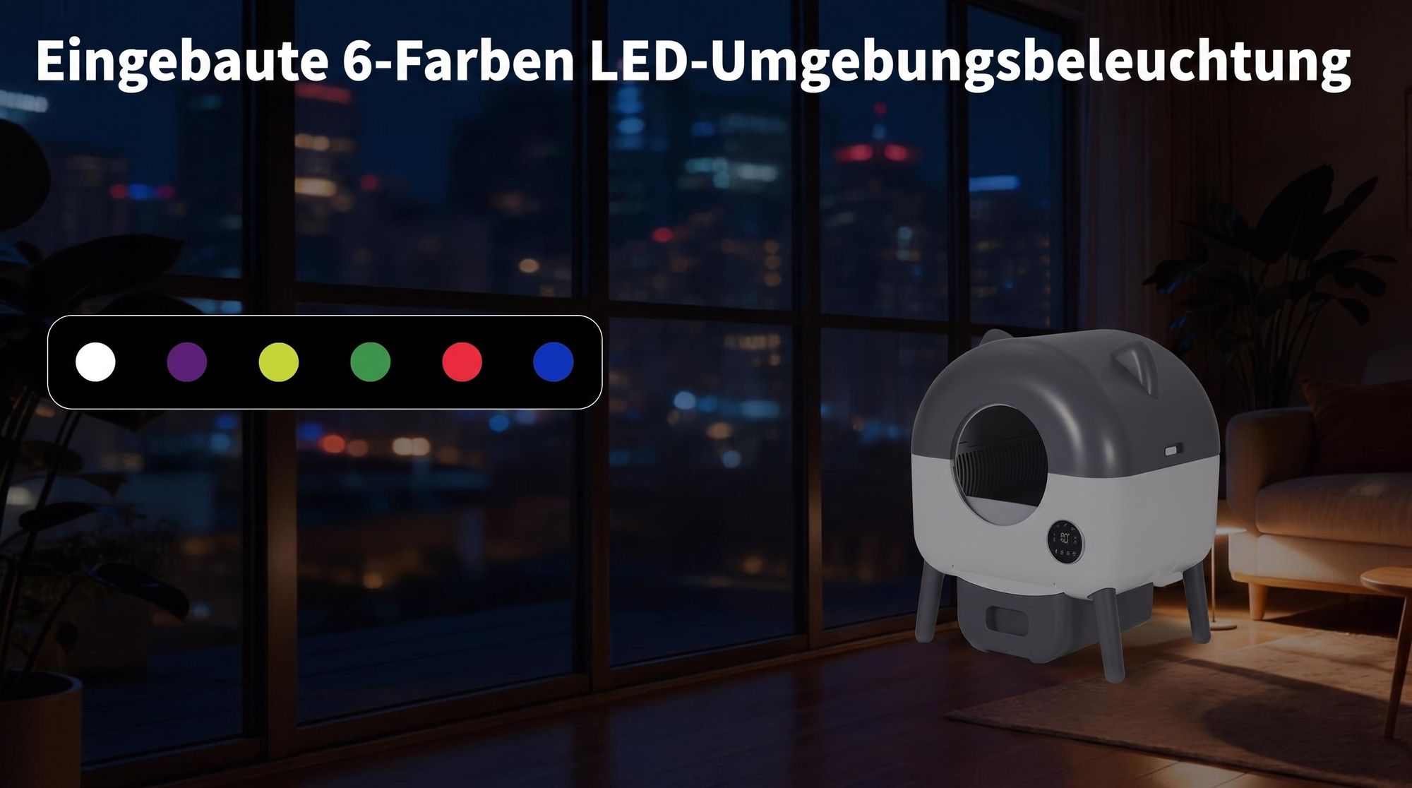 Selbstreinigende Katzentoilette 76L XXL Katzenklo mit App-Steuerung, für mehrere Katzen, 8-fach Anti-Klemm-Sensoren, geruchsarm, leise, LED-Nachtlicht