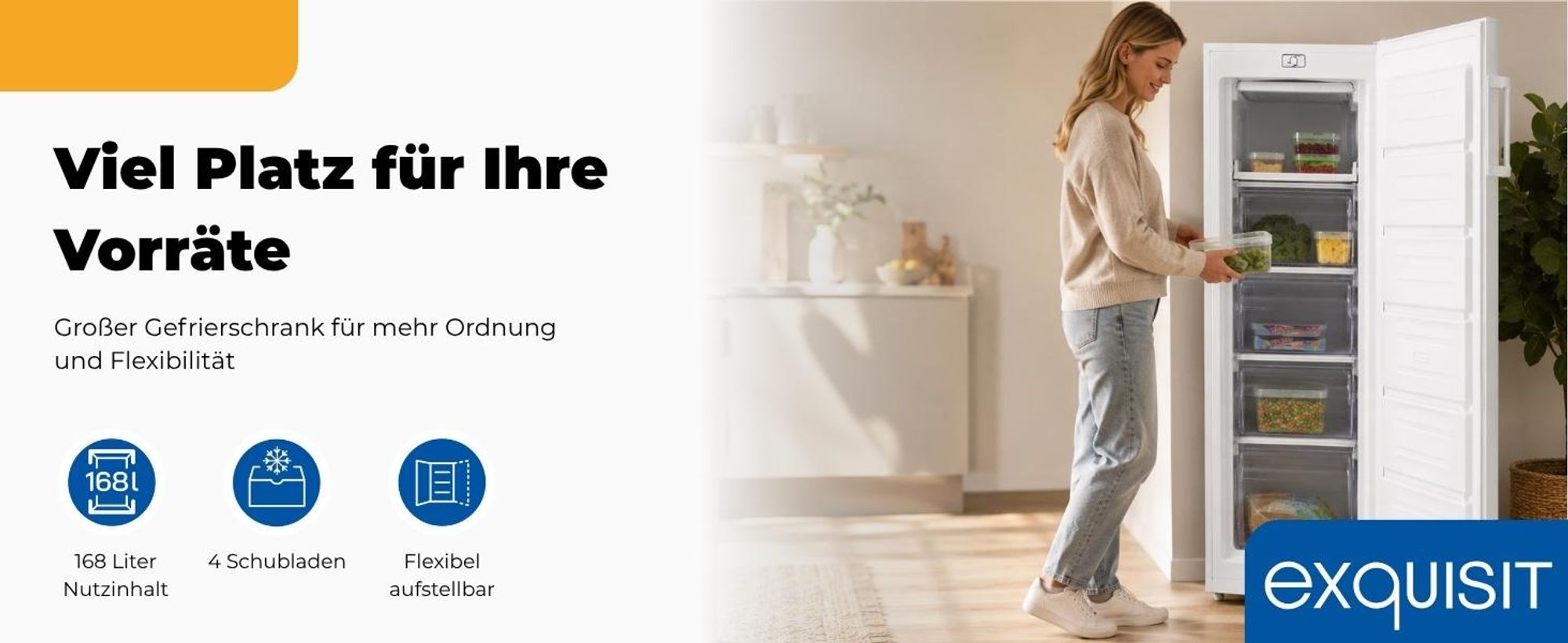 Exquisit Gefrierschrank GS5230-H-040D weiss | Tiefkühlschrank Groß 168 L Volumen | 4* Gefrieren | Türanschlag wechselbar