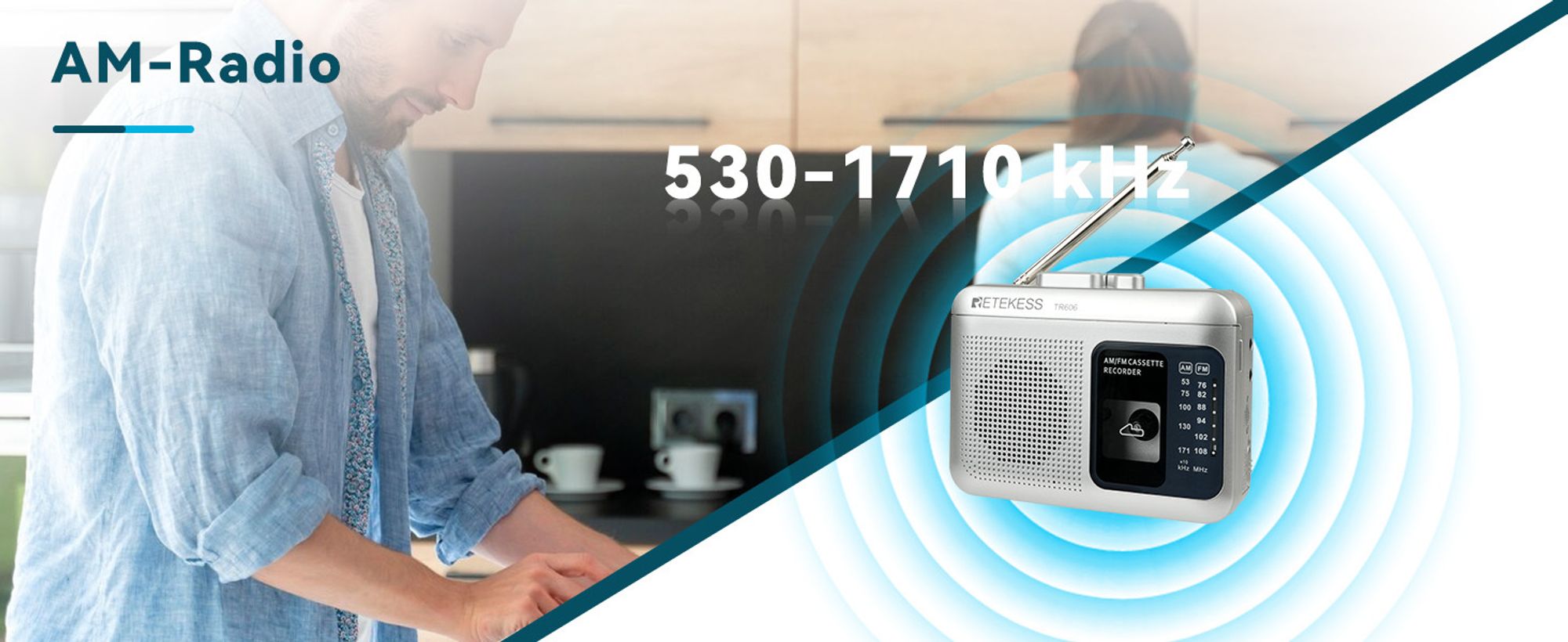 Retekess TR606 Walkman-Kassettenrekorder,Tragbarer Kassettenspieler, FM-AM-Radio, , 3,5 mm Kopfhöreranschluss, spielt alte Kassetten ab (Silber)