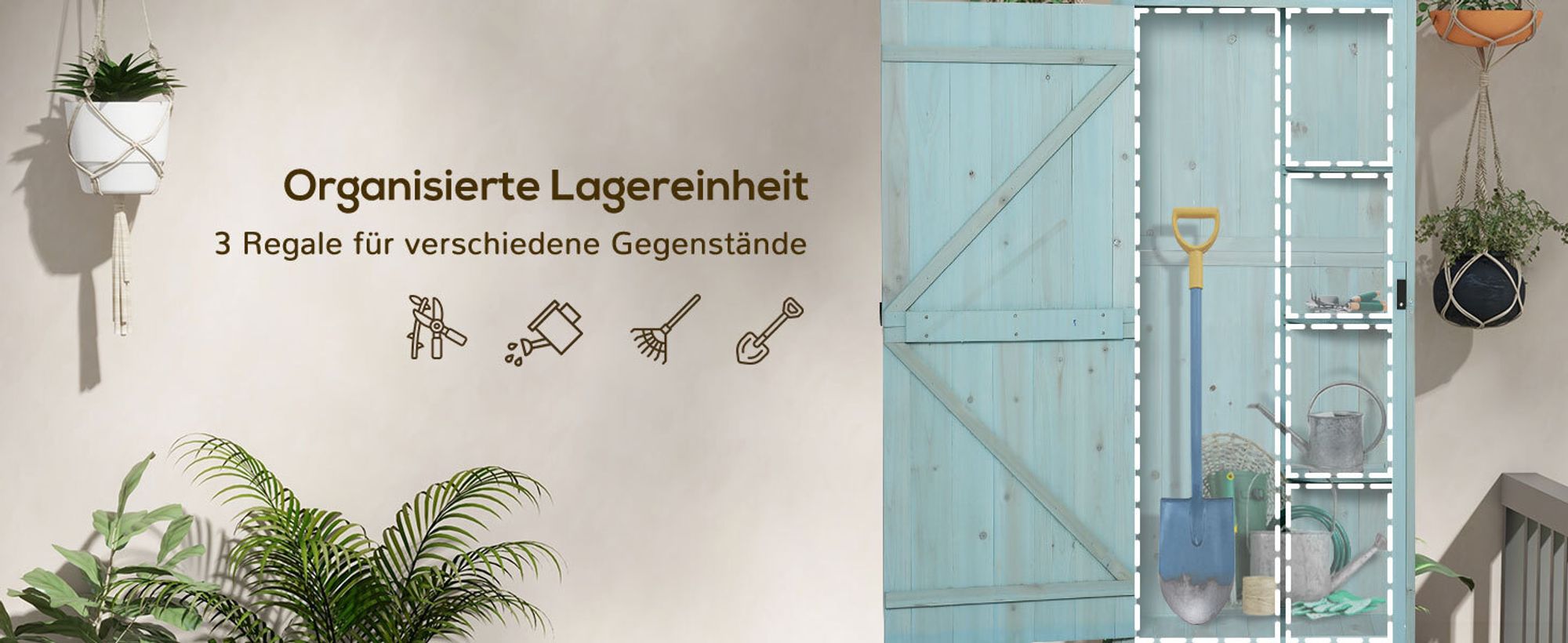 Outsunny Gartenschrank Geräteschuppen mit Fachböden Asphaltdach Holz Blau