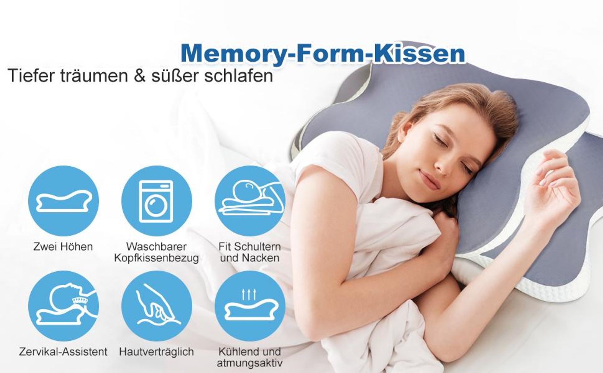 Nackenkissen, Ergonomisches Kopfkissen, Orthopädisches Kissen, Schlafkissen, Memory Foam Kissen, Nackenschmerzen, Seitenschläfer Rückenschläfer