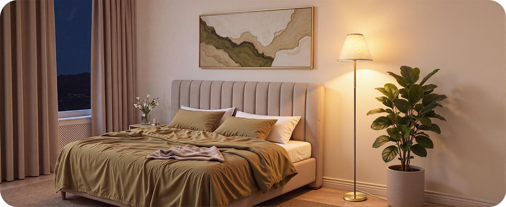 EDISHINE Stehlampe Wohnzimmer, Baumwoll-Leinenschirm, Retro, 2700K, Beige, Inkl. LED-Glühbirne, E27-Fassung, Metallgestell, Fußschalter